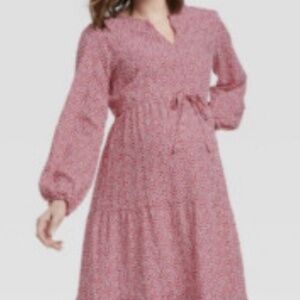 Isabel Maternity by Ingrid & Isabel Woven Long Sleeve Tie-Waist Maternity Dress.